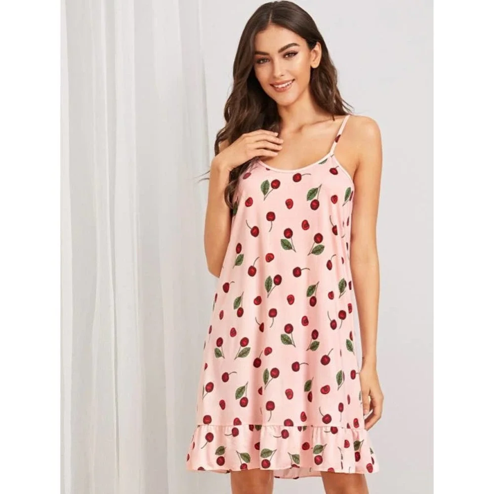 2 for $40 Cherry Print Ruched Strappy Dress